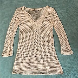 Tommy Bahama Beige Crochet Knit Top